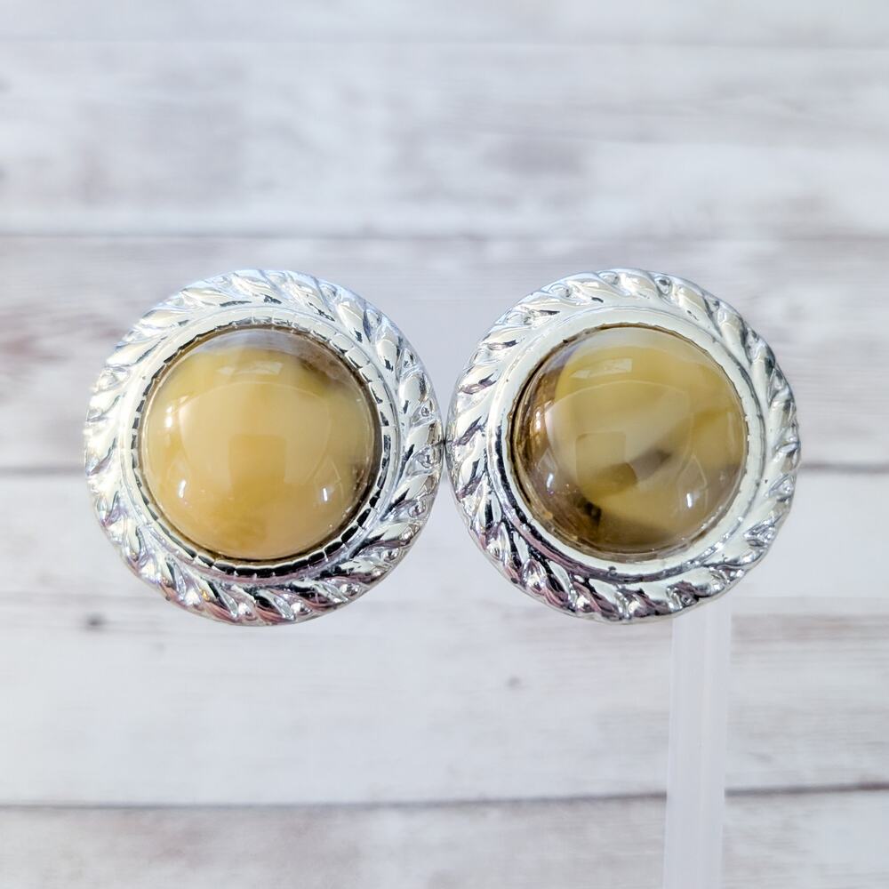 Vintage Clip On Earrings Large Statement Unusual Dusky Yellow